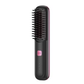 black wireless straight hair comb: super. Soft bristled brush, portable cordless design, USB charging, hidden heating, scalp massage, LED display scre