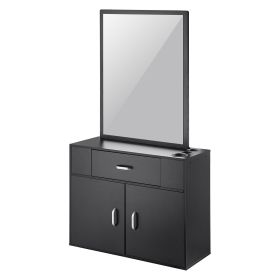 VEVOR Salon Storage Cabinet, Wall Mounted Barber Salon Station for Hair Stylist, Hair Stylist Station Set, with 3 Sleeves, A Mirror, Double-door Cabin