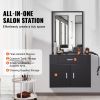 VEVOR Salon Storage Cabinet, Wall Mounted Barber Salon Station for Hair Stylist, Hair Stylist Station Set, with 3 Sleeves, A Mirror, Double-door Cabin