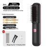 black wireless straight hair comb: super. Soft bristled brush, portable cordless design, USB charging, hidden heating, scalp massage, LED display scre