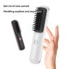 black wireless straight hair comb: super. Soft bristled brush, portable cordless design, USB charging, hidden heating, scalp massage, LED display scre