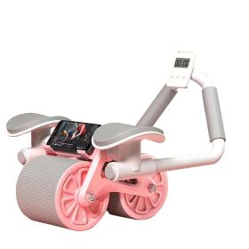 Elbow Support Automatic Rebound Abdominal Wheel Ab Roller For Abdominal Exercise Machine Abs Workout Equipment ,Dolly Core Strengthening Trainer Fitne (Color: Pinktimer1)