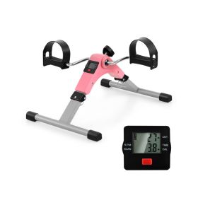 Under Desk Exercise Bike Pedal Exerciser with LCD Display for Legs and Arms Workout (Color: Pink)